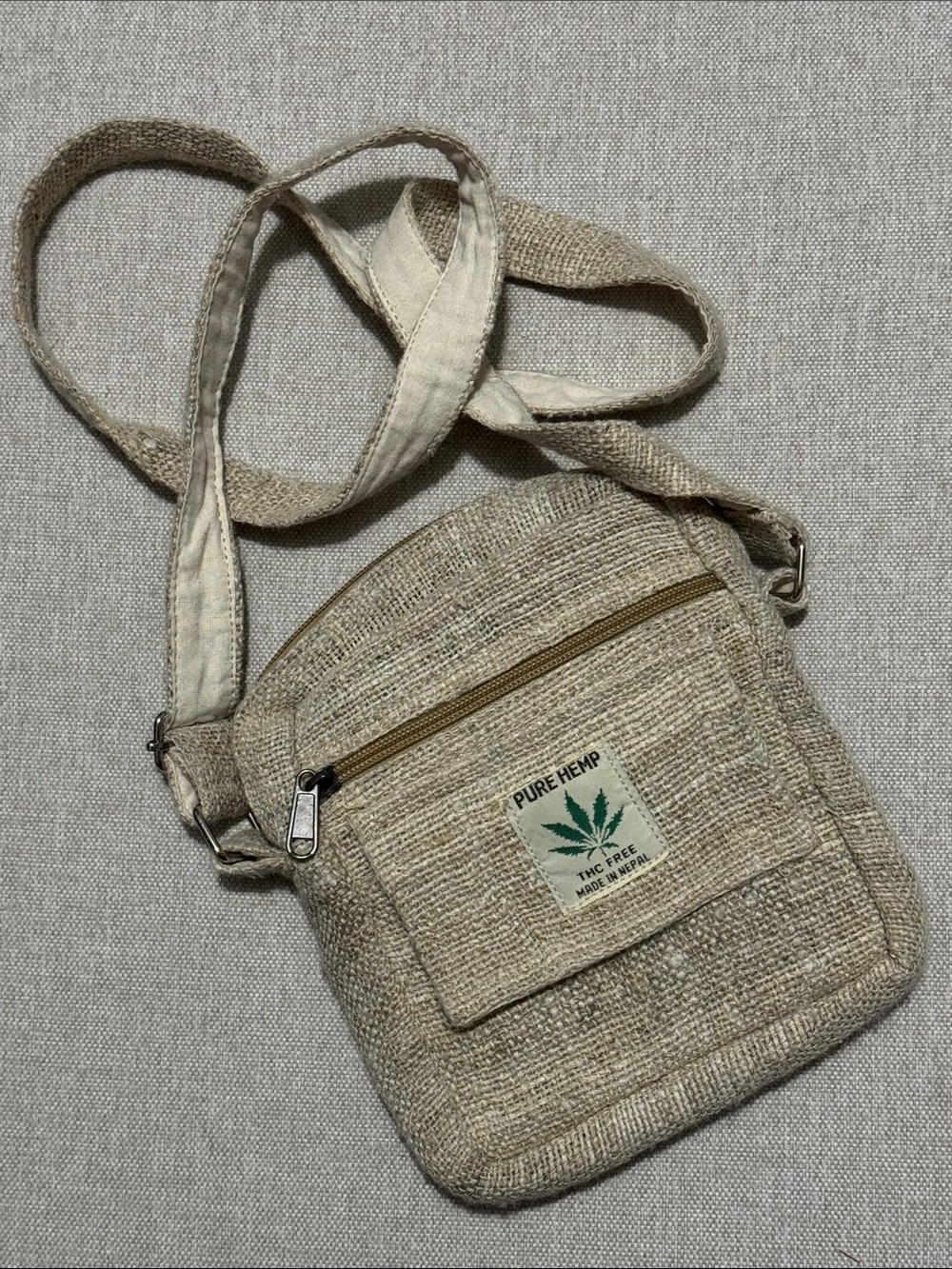 Ark Fair Trade's Hemp Crossbody Bag-Nepal Orig-Natural Color with Imperfections